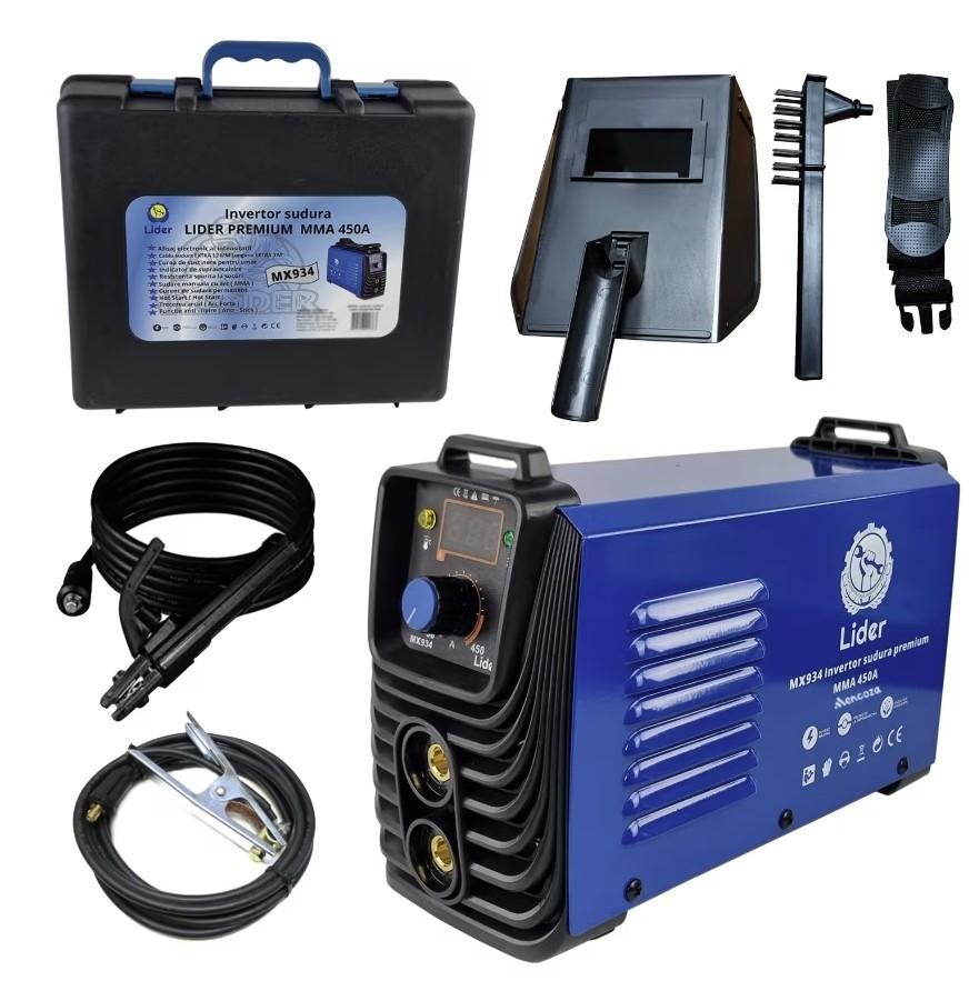 Aparat sudura Bricomall PREMIUM MMA 450 A, afisaj electronic, cablu 12mm / 3m, valiza transport, MX934