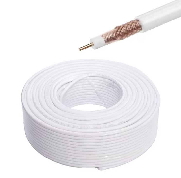 Cablu coaxial Bricomall, antena TV, alb, RG6/U4, Rola 100 metri