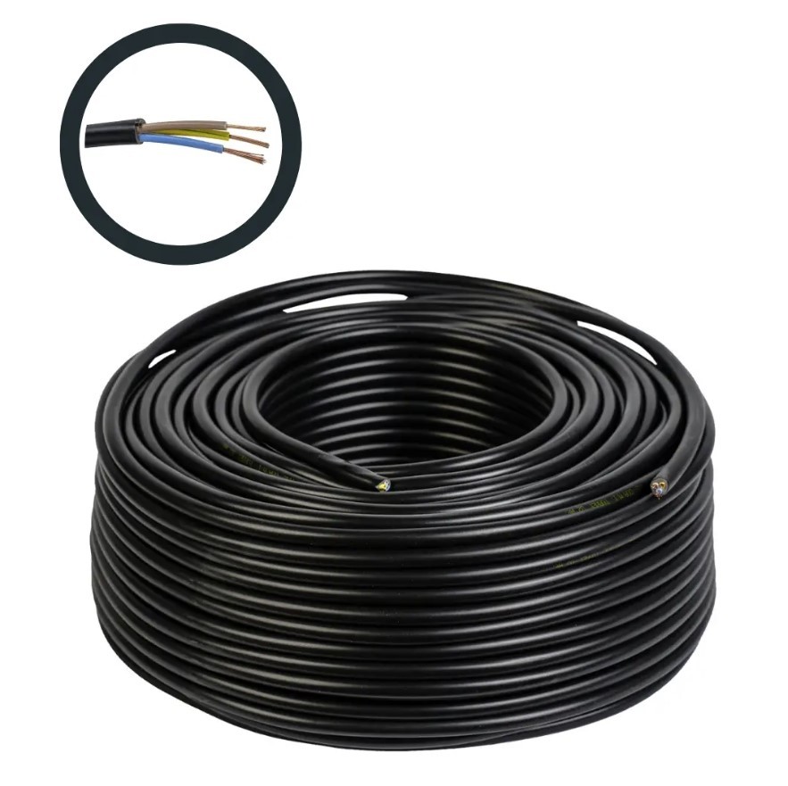 Cablu curent Bricomall 3x1.5 1 rola 100m Negru