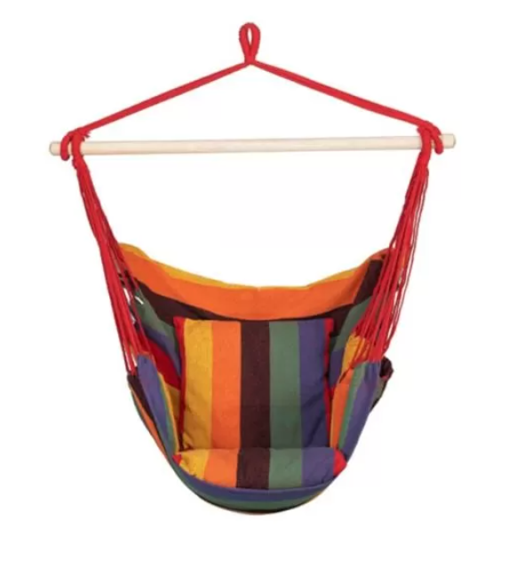 Hamac tip scaun suspendat din bumbac, cu 2 perne, 150kg, multicolor