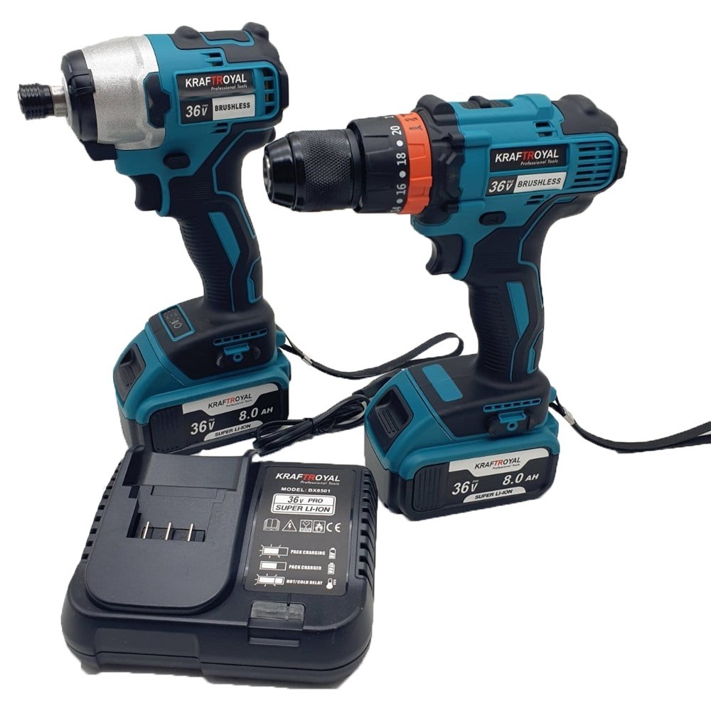 Trusa bormasina de impact si bormasina de gaurit si insurubat, 2 acumulatori, Kraft Royal