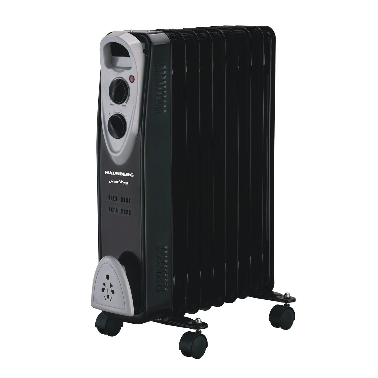 Calorifer electric Hausberg HB-8909, 2000 W, 9 elementi, 3 trepte de putere, Termostat reglabil, Protectie supra-incalzire, Protectie anti-rasturnare, Indicator luminos
