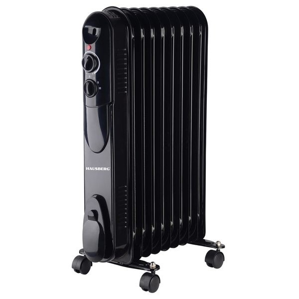 Calorifer electric cu ulei HAUSBERG HB-8915, 3 trepte, 800-1200-2000 W, 9 elementi 110 mm x 580 mm, termostat reglabil, maner si rotite pentru o deplasare facila, indicator luminos functionare