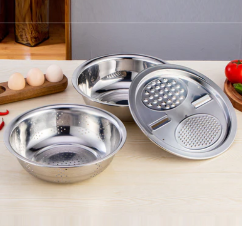 Bol cu strecuratoare si razatoare 3in1, din inox, 28 cm