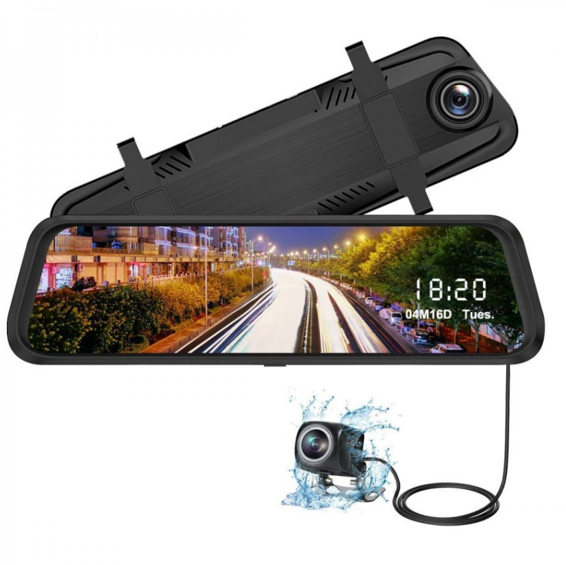 Oglinda auto cu camera fata spate 9.66 inch FULL Display si cablu BricoMall BM-CMR966