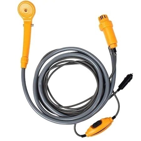 SET POMPA DE DUS PORTABIL, CU PRESIUNE 2.5LMIN SI FURTUN 2M, CABLU ALIMENTARE 5 METRI, DC 12V, PENTRU CAMPING SAU DRUMETII
