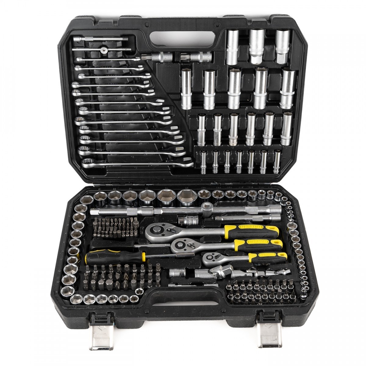 Trusa BricoMall 216 piese, tubulare, biti, chei combinate, hex, cu prindere pe 1/4, 1/2 si 3/8 BM216