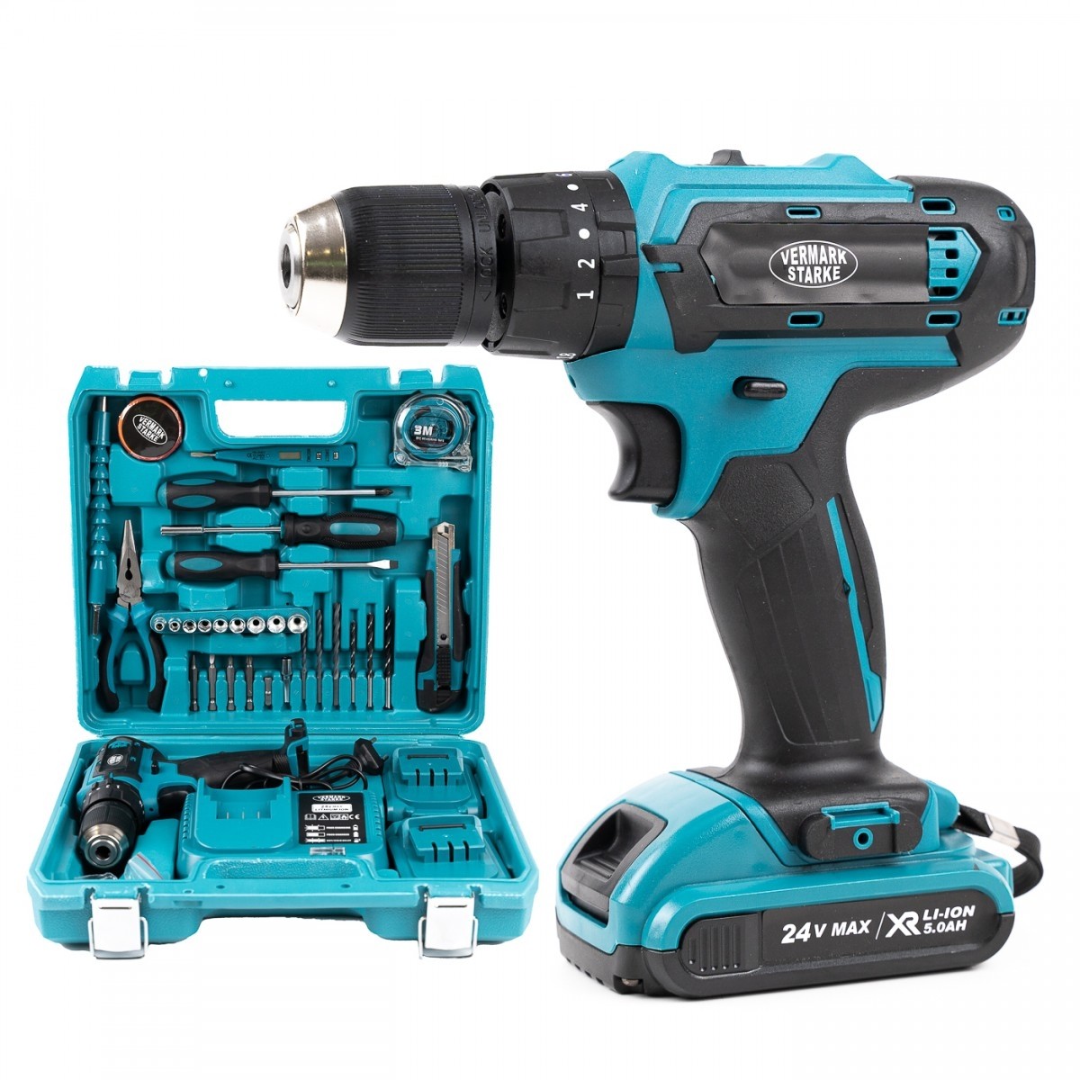 Autofiletanta Percutie (Bormasina) 24V Trusa 30 Accesorii 2 Acumulatori 5A BricoMall BM-BRM24V