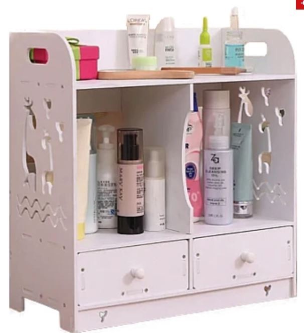 Cutie de depozitare cosmetice cu 2 sertare Alb