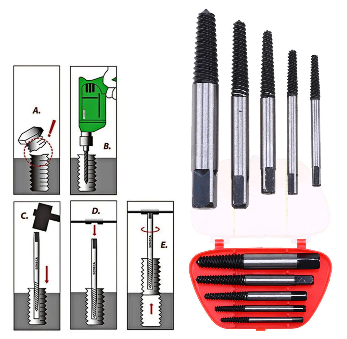 Set 5 extractoare pentru suruburi uzate, rupte