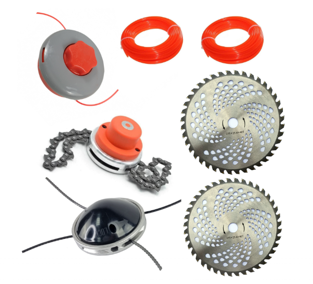 Pachet 7 Accesorii pentru motocoasa, tambur cu lant, 2 discuri 40T vidia, tambur aluminiu 4 fire, 2 x fir de schimb, tambur cu autocut