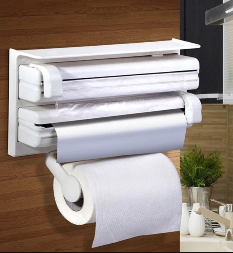 Dispenser triplu de bucatarie pentru folie de aluminiu, folie stretch si hartie