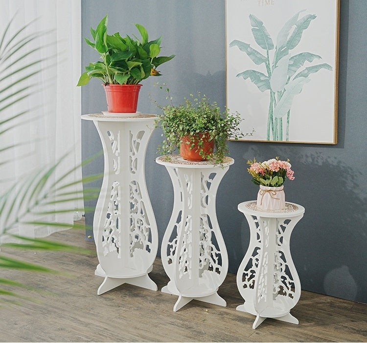 Set 3 masute decorative pentru ghivece de flori din PVC, 75/59/43 cm