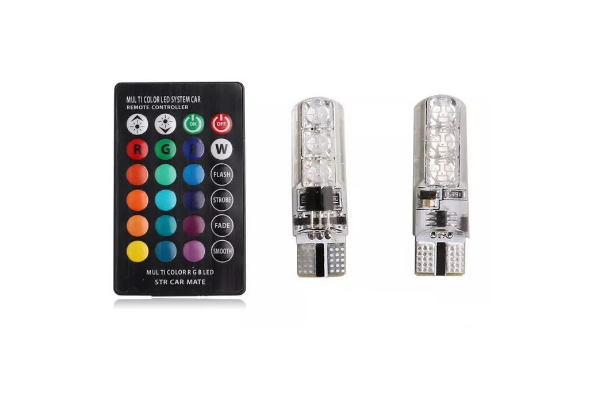 Set 2 Becuri T10 LED 12v RGB Cu Telecomanda Auto BricoMall BM-T10-12V