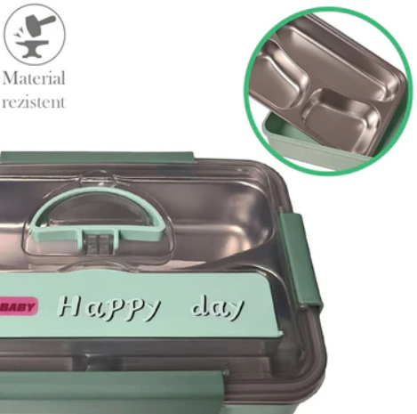 Caserola termica pentru copii compartimentata, din inox, 500 grame, 25x18x8