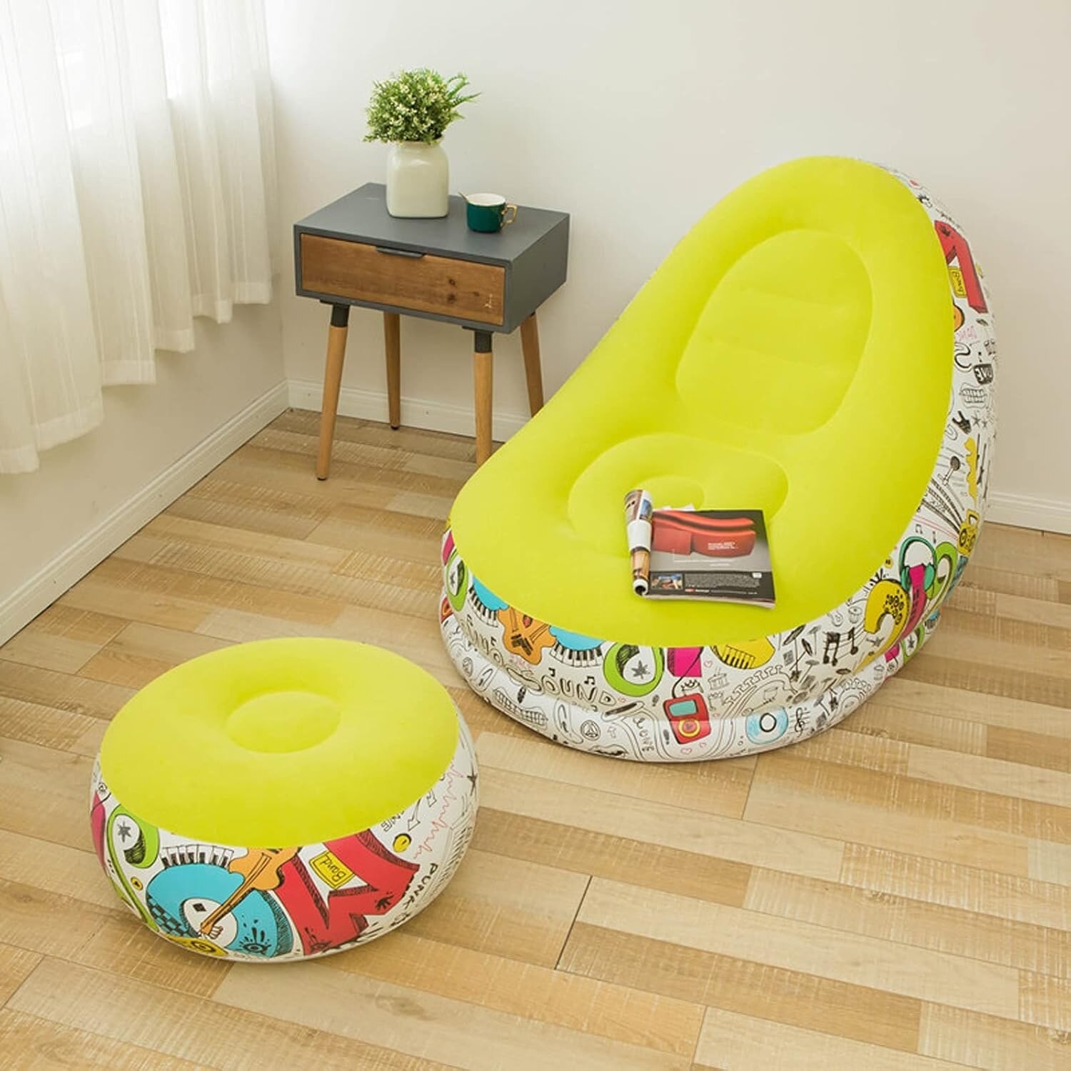 Set fotoliu gonflabil + taburet pentru picioare, Pompa, Multicolor