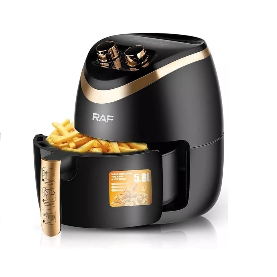 Friteuza Airfryer RAF-5232B, Capacitate 5.8L, 1500W, Negru + Carte Retete