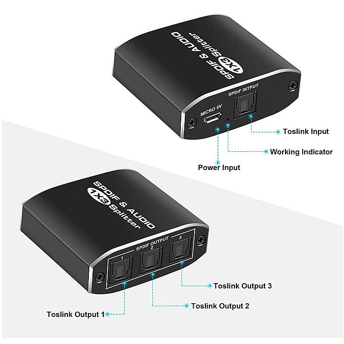 Splitter optic digital cu 3 porturi Model QZV8 BricoMall BM-SPLT-QZV8