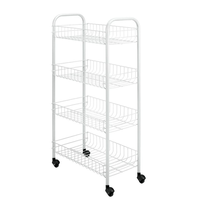 Cărucior mobil, pentru baie si bucatarie, dotat cu 4 rafturi