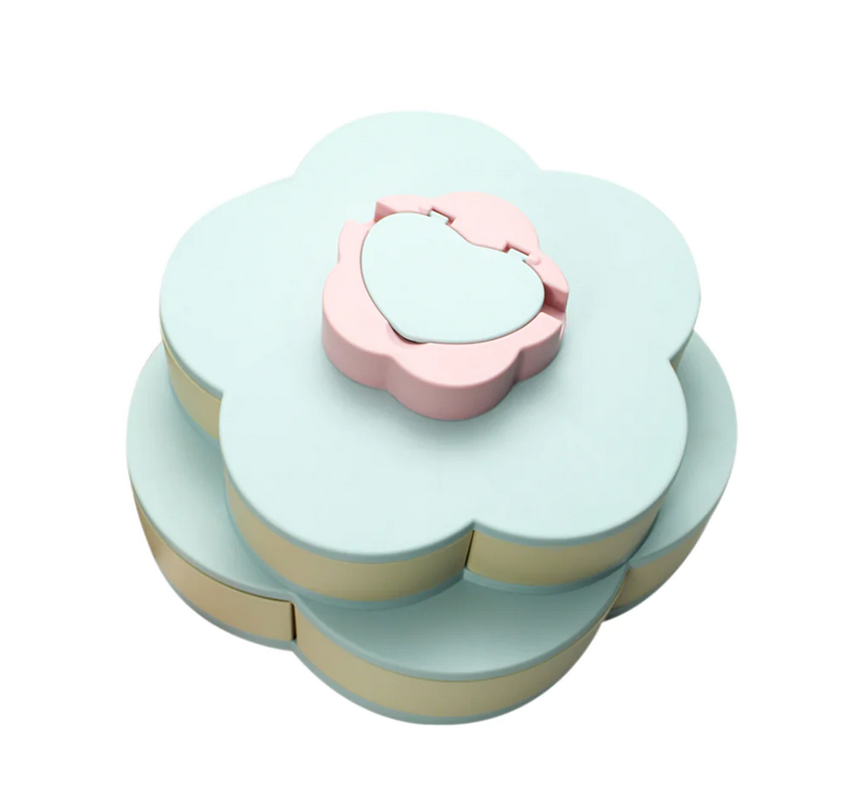 Cutie pentru bomboane in forma de floare, cu compartiment rotativ, 2 nivele