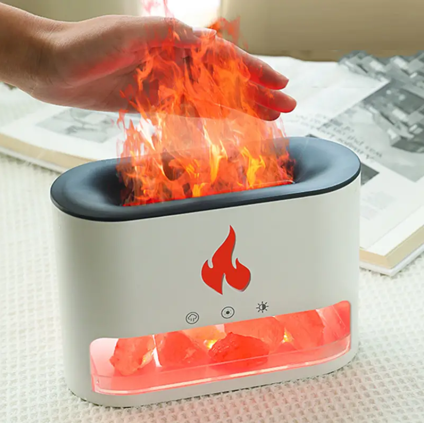 Umidificator difuzor, design flacara, cu sare de himalaya