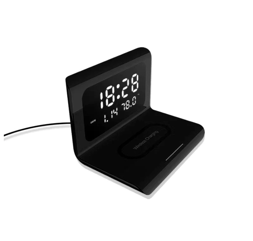Ceas digital incarcare wireless pentru smartphone, cu alarma