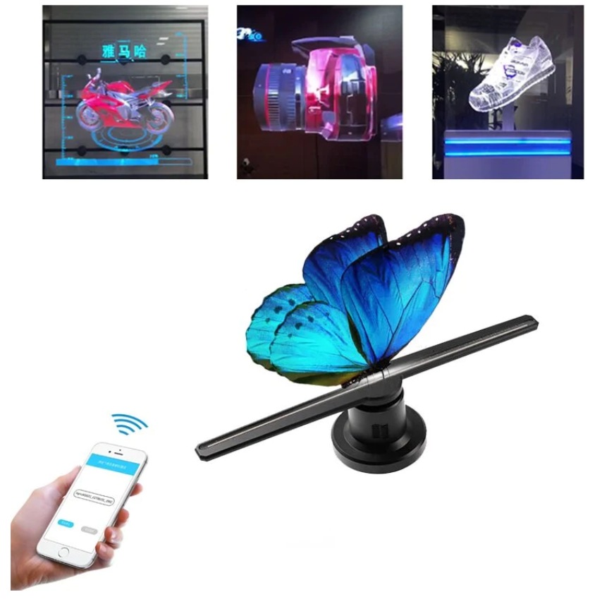 Proiector holograma tip ventilator, control wireless, 3D cu LED-uri