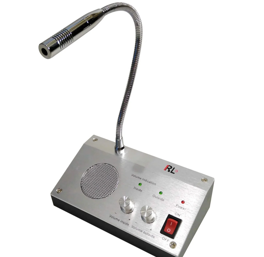 Microfon tip interfon pentru casierii banca, de ghiseu