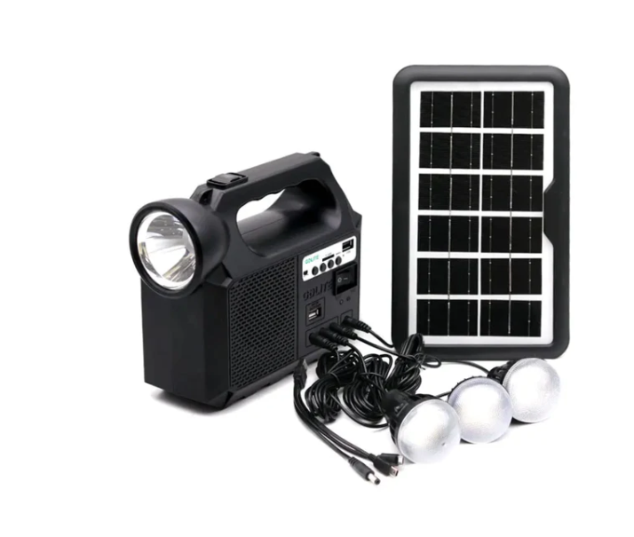 Kit Solar Portabil, Panou solar, USB, Bluetooth, Radio FM, MP3, Lanterna LED, 3 Becuri Incluse, Incarcare telefonica BricoMall BM-KIT-SLR1