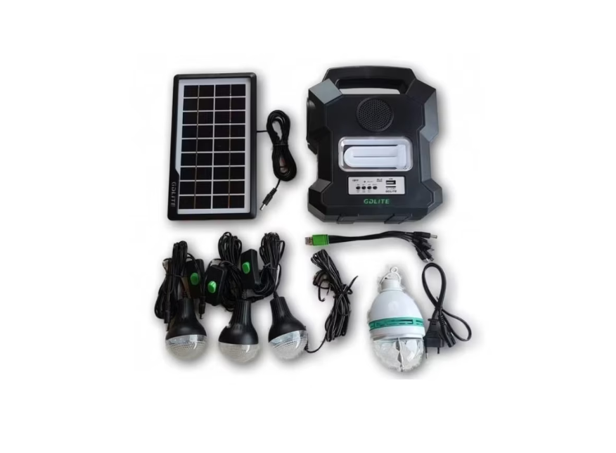 Kit Panou solar fotovoltaic, 4 becuri, Bluetooth, radio, mp3, incarcare telefoane, lanterna, JRH + Lampa solara de perete cu senzor de lumina si miscare 8/3D-20D BricoMall BM-KIT-SLR2