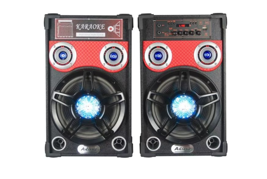 Set 2 Boxe Active Profesionale, Functie Bluetooth, SD Card, USB, lumini, Control Volum/Bass/Treble, Negre cu Rosu BricoMall BM-BXO398