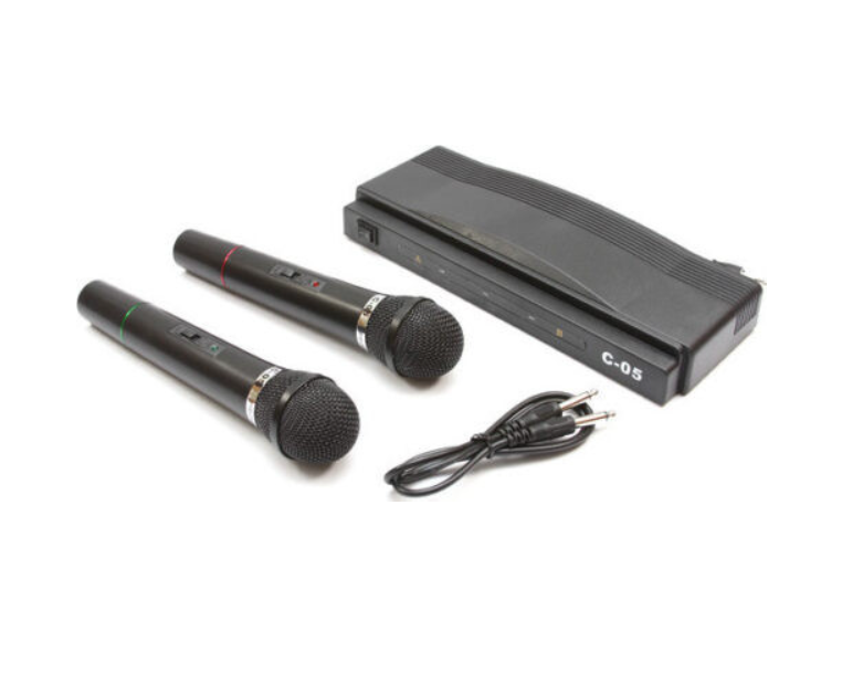 Set karaoke cu 2x Microfon Wireless, Buton On-Off, Receiver FM System HEROSTAR BricoMall BM-MCRF05