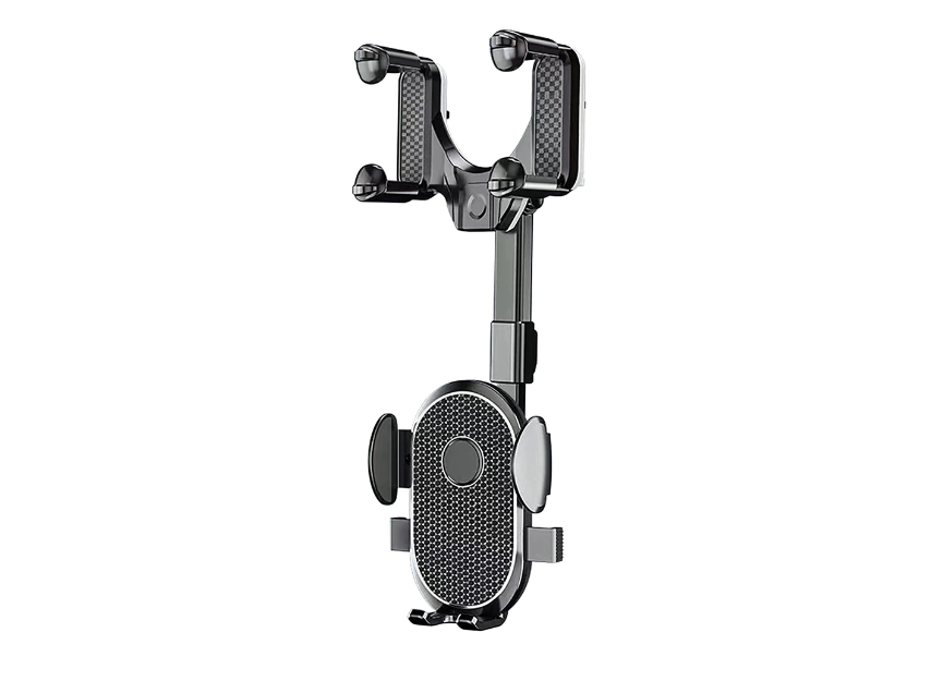 Suport telefon auto, ABS/Poliuretan, Prindere oglinda retrovizoare, 360°, Negru BricoMall BM-SPRT360