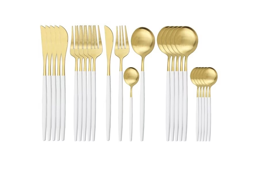 Set tacamuri 24 piese Gold White, inox BricoMall BM-TCM24A