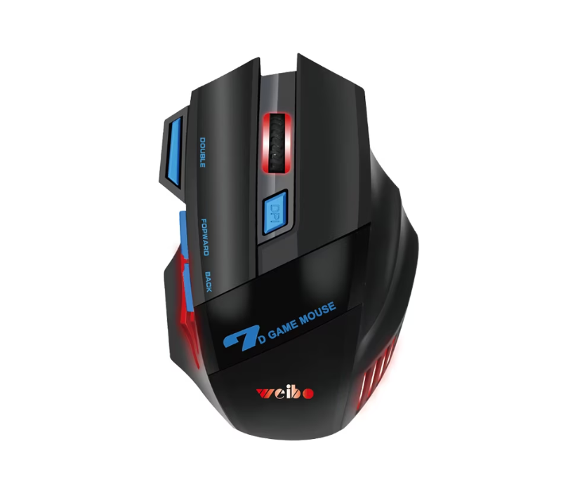 Mouse Gaming Weibo, wifi, 4 Butoane, 3200 DPI,1 rotita derulare, slientios, PC, iluminare led rgb, cablu tip c - USB BricoMall BM-MUS4B