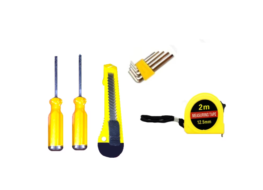 Set 9 piese, Unelte de mana, surubelnite, cutter, ruleta 2 metri, imbusuri 5 marimi BricoMall BM-RBS9PCS