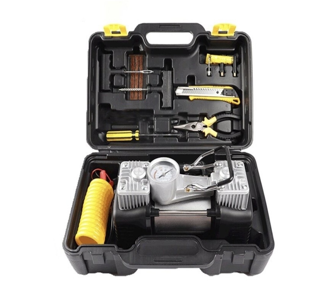 Kit pentru pana, compresor 12V, 2 cilindri si 7 accesorii