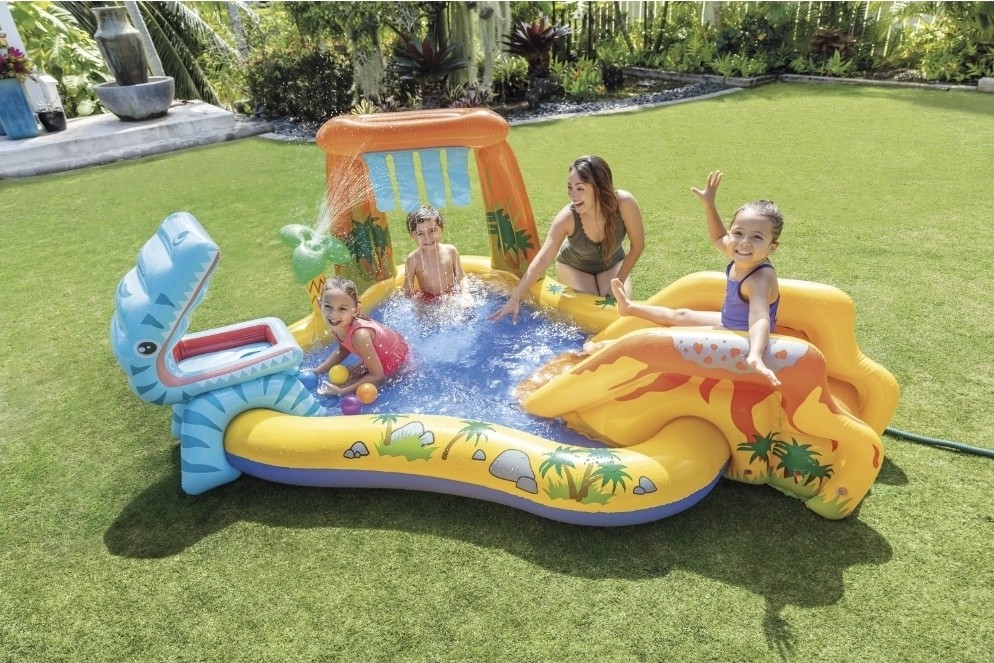 Piscina gonflabila copii cu tobogan Dinozaur 249 x 191 x 109 cm Intex