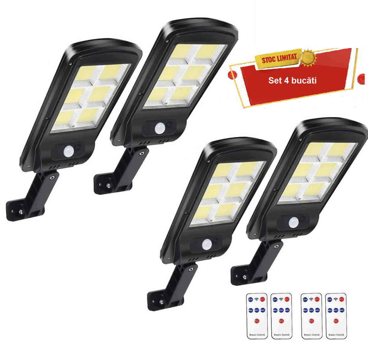 SET 4 LAMPI SOLARE DE PERETE 6 LED CU TELECOMANDA