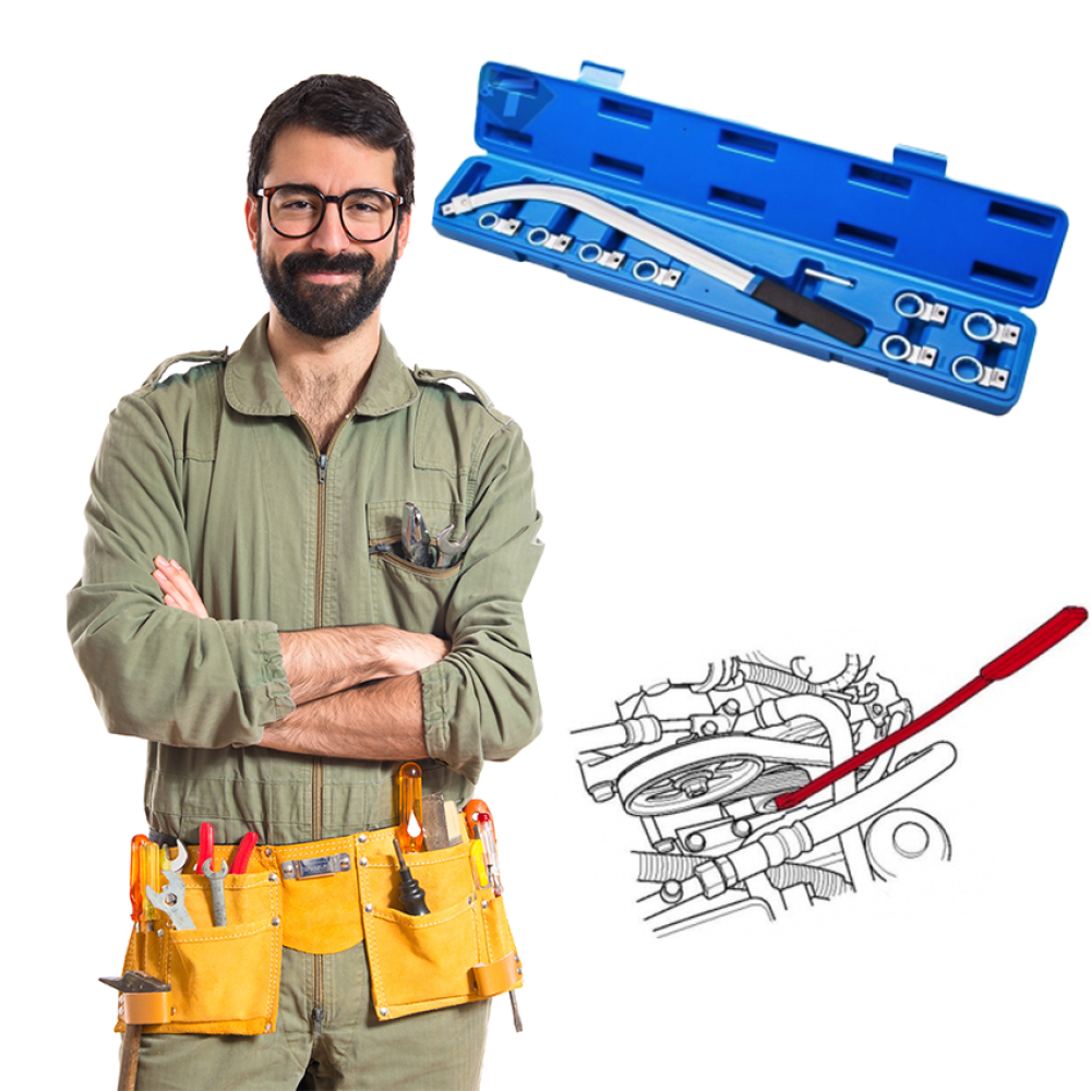 Trusa 10 piese, cu cheie pentru montat curele de distributie rola intinzatoare BricoMall BM-CH10P