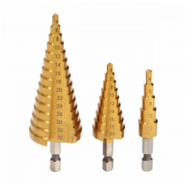 Set 3x Burghiu, spiral conic 4-32 mm, conic metal in trepte