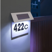 Numar de casa cu iluminare LED si incarcare solara, din inox