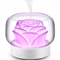 Umidificator in forma de trandafir, pentru camera 400ml, lumina de noapte Led in 7 Culori, Alb