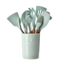 Set 13 ustensile de gatit cu maner din bambus, silicon