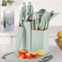Set 19 ustensile din silicon pentru gatit, suport si tocator inclus