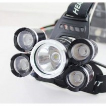 Lanterna frontala, 5 x LED, XM-L T6 + 4 XPE, 12000 Lumeni, Incarcator 220V + Incarcator Auto